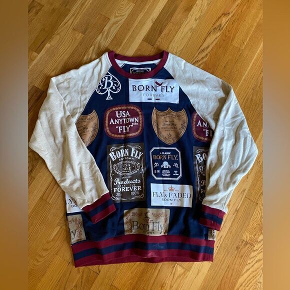 Born Fly Men's Long Sleeve Size 3XL All Over Graphic Hip Hop Cotton Shirt - Picture 1 of 4